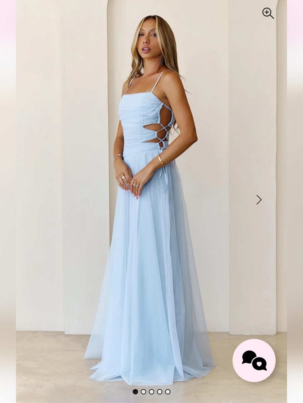 Love Maxi Prom Dress Baby Blue Tulle Flowy Criss Cross Opening On Side